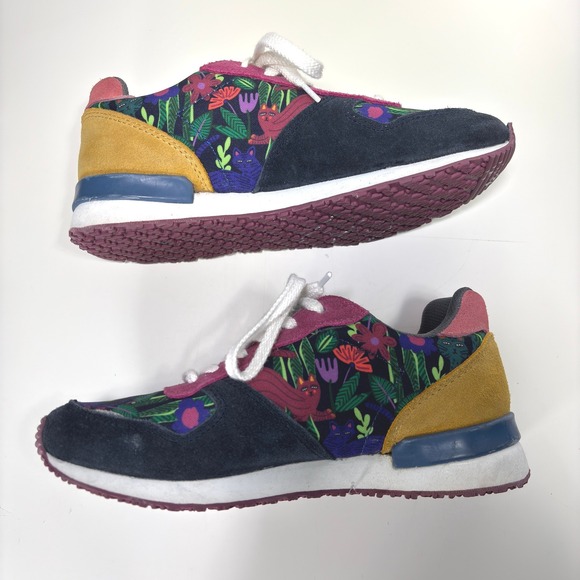 Inkkas Womens Colorful Floral Cat Print Suede Canvas Sneakers Size 7 - Picture 7 of 11